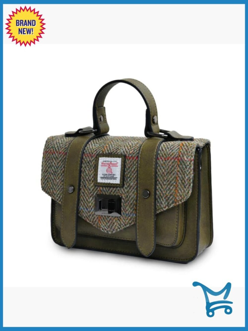 Harris Tweed Mini Satchel with Microfiber Leather, Adjustable Strap - Picture 4 of 5